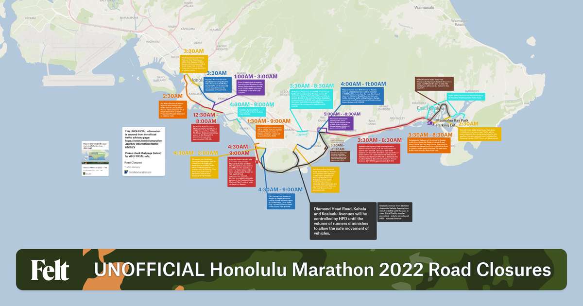 UNOFFICIAL Honolulu Marathon 2022 Road Closures — Felt